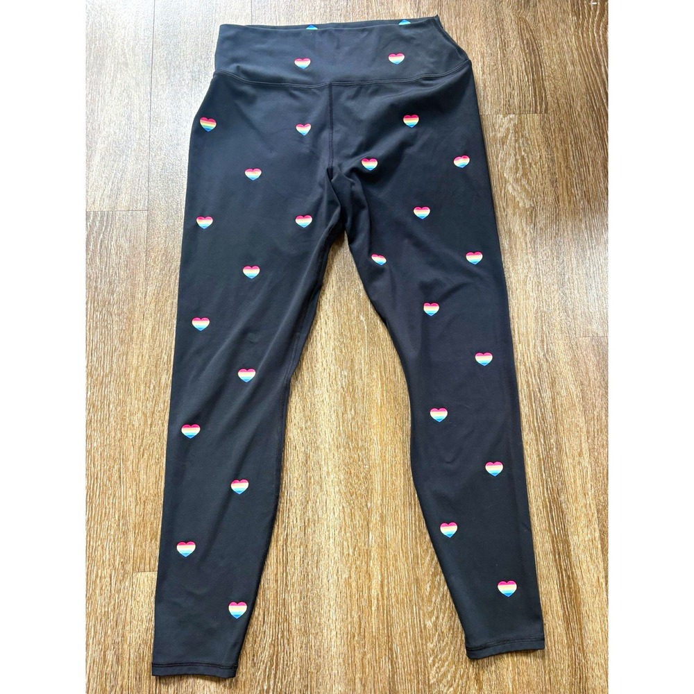 Spiritual Gangster High Rise Ankle Yoga Leggings Rainbow Heart Black XL 27"